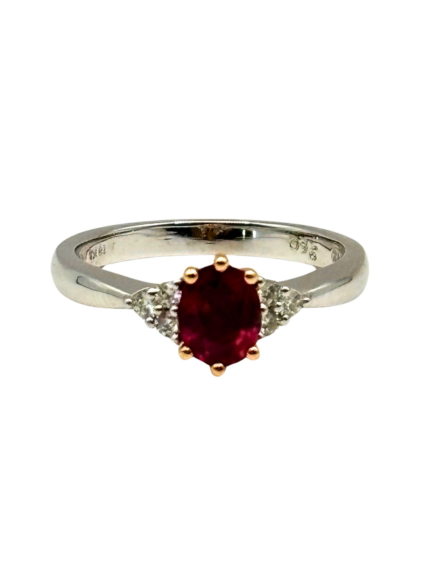Ruby Solitaire Ring with Diamond Cluster Side Stones in 18kt White Gold I Ruby 1.01ct I Diamonds 0.12ct