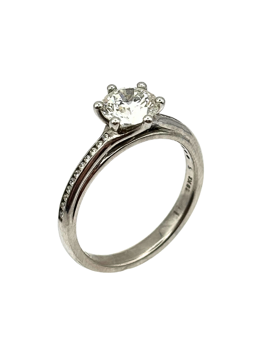 Diamond Solitaire Ring With Accent Stones in 18k White Gold I 1.15ct