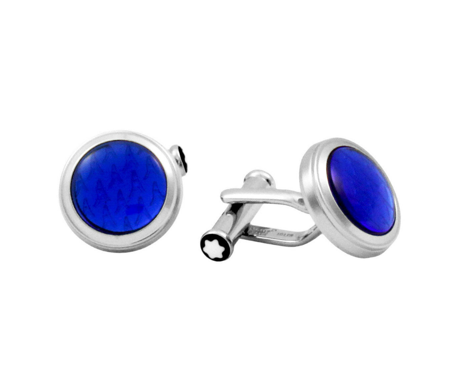 Montblanc Le Petit Prince Stainless Steel Cufflinks with Deep Blue Lacquer Inlay I 118594
