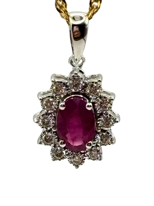 Ruby and Diamond Pendant in 9kt White Gold I Ruby 0.56ct; Diamonds 0.10ct