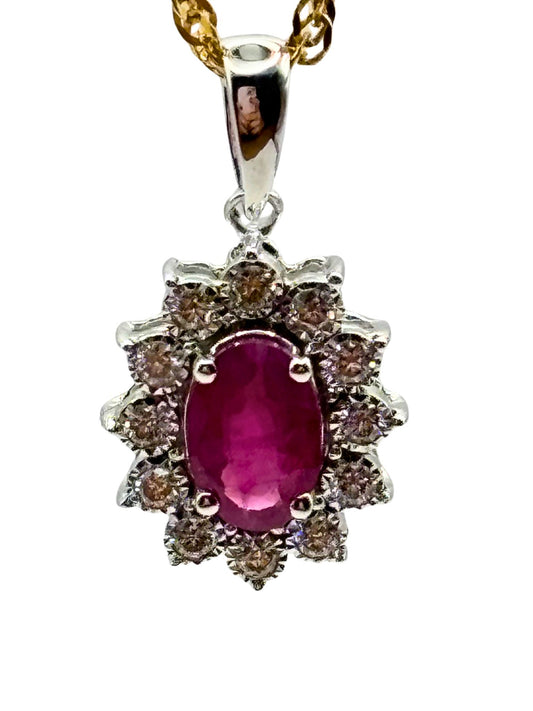 Ruby and Diamond Pendant in 9kt White Gold I Ruby 0.56ct; Diamonds 0.10ct