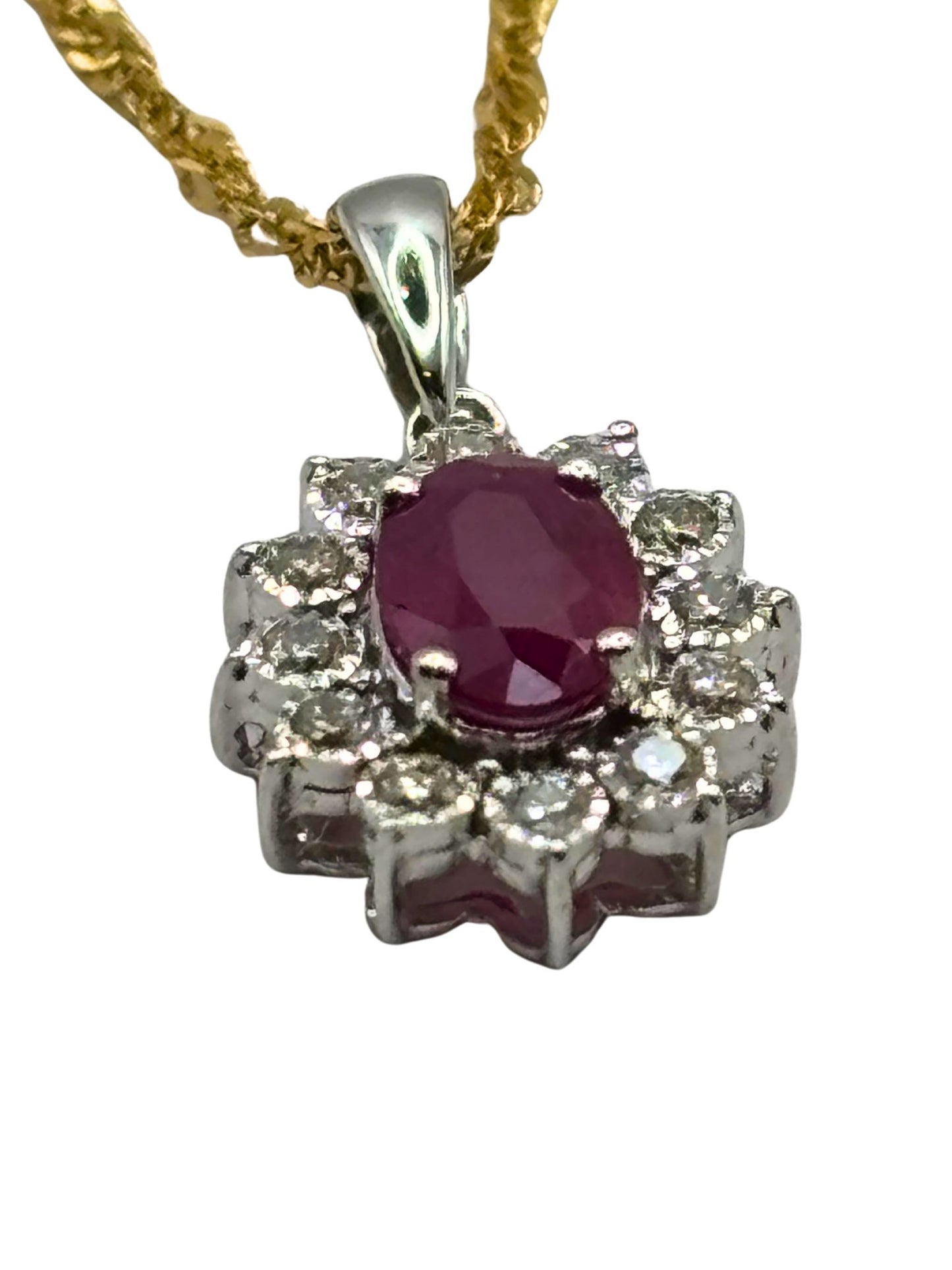 Ruby and Diamond Pendant in 9kt White Gold I Ruby 0.56ct; Diamonds 0.10ct