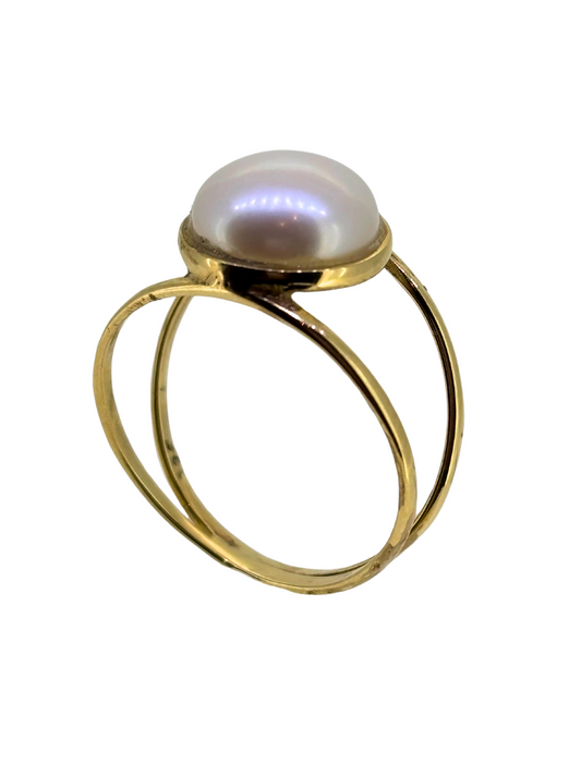 Freshwater Pearl Double Band Ring in 9kt Yellow Gold