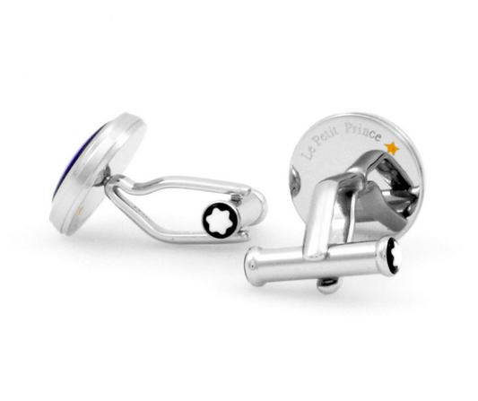 Montblanc Le Petit Prince Stainless Steel Cufflinks with Deep Blue Lacquer Inlay I 118594