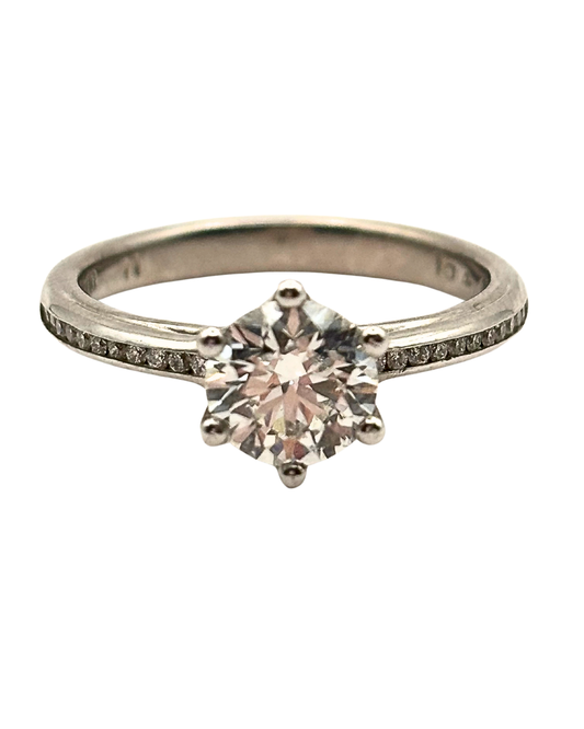 Diamond Solitaire Ring With Accent Stones in 18k White Gold I 1.15ct