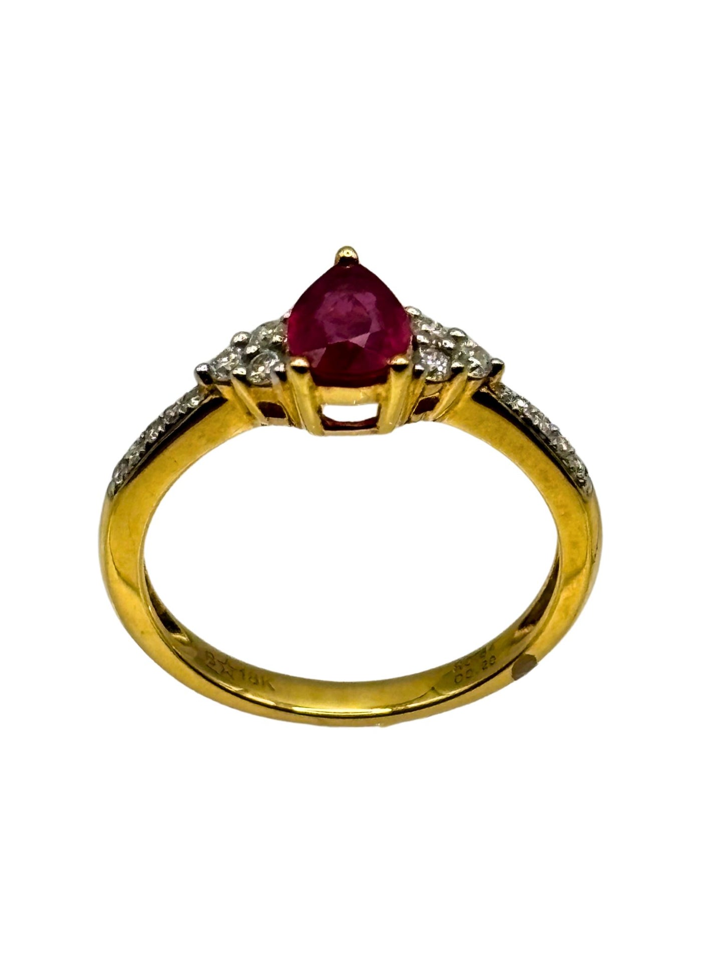 Pear Shaped Ruby Ring with Diamond Side Stones in 18kt Gold I Ruby 0.64ct I Diamonds 0.20ct