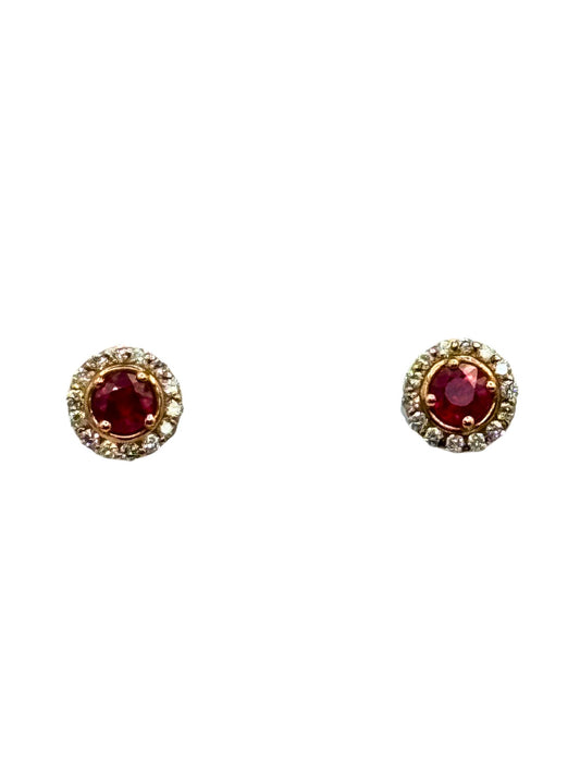 Ruby Stud Earrings with Diamond Halo in 9kt Rose Gold I Ruby 0.79ct I Diamonds 0.25ct