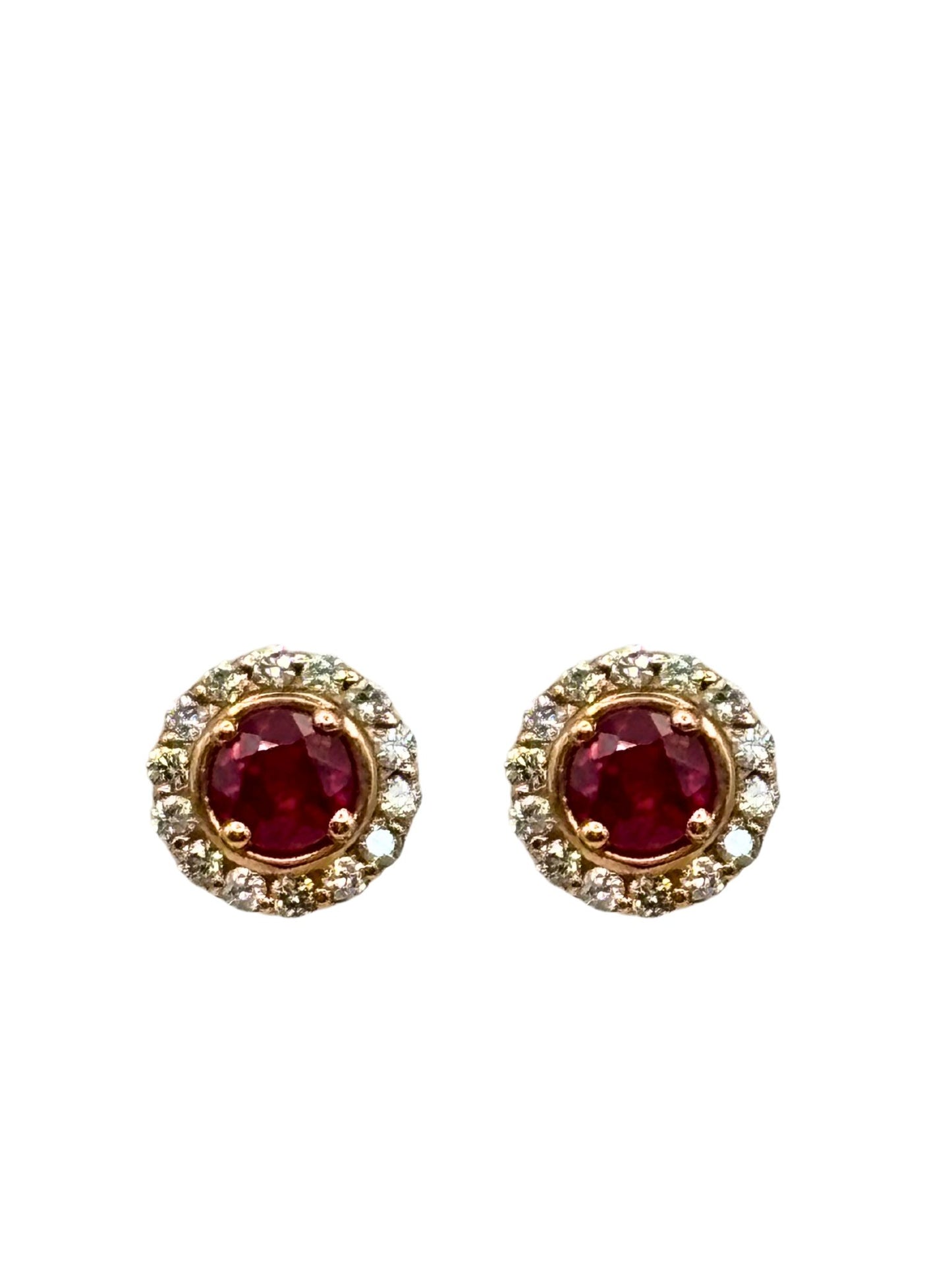 Ruby Stud Earrings with Diamond Halo in 9kt Rose Gold I Ruby 0.79ct I Diamonds 0.25ct
