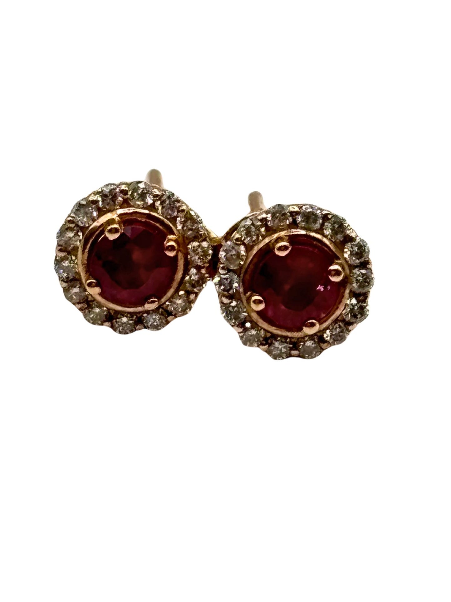 Ruby Stud Earrings with Diamond Halo in 9kt Rose Gold I Ruby 0.79ct I Diamonds 0.25ct