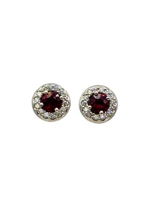 Ruby and Diamond Stud Earrings in 18kt White Gold I Ruby 0.9ct; Diamond 0.31ct