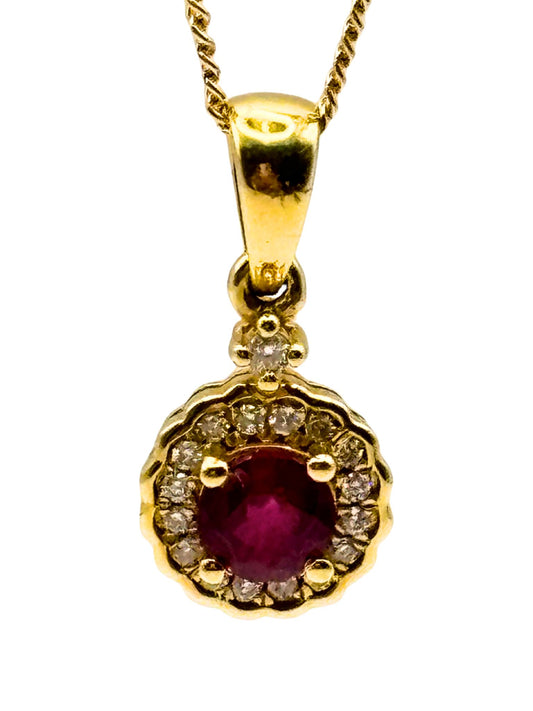 Round Ruby and Diamond Pendant in 18ct Gold I Ruby 0.5ct I Diamonds 0.09ct