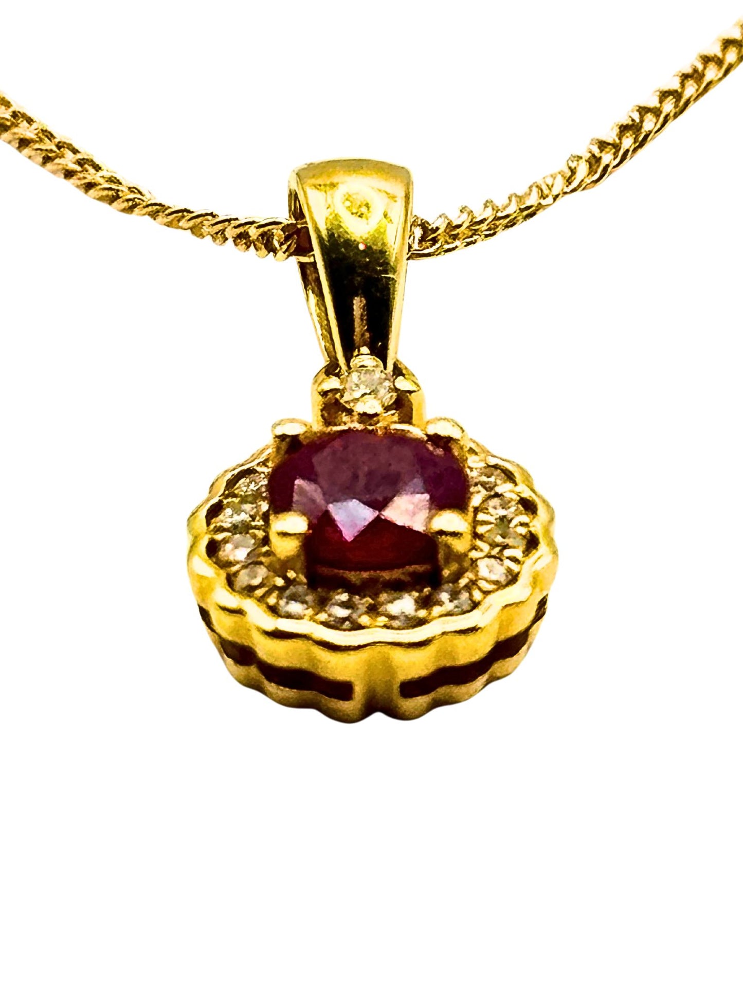 Round Ruby and Diamond Pendant in 18ct Gold I Ruby 0.5ct I Diamonds 0.09ct