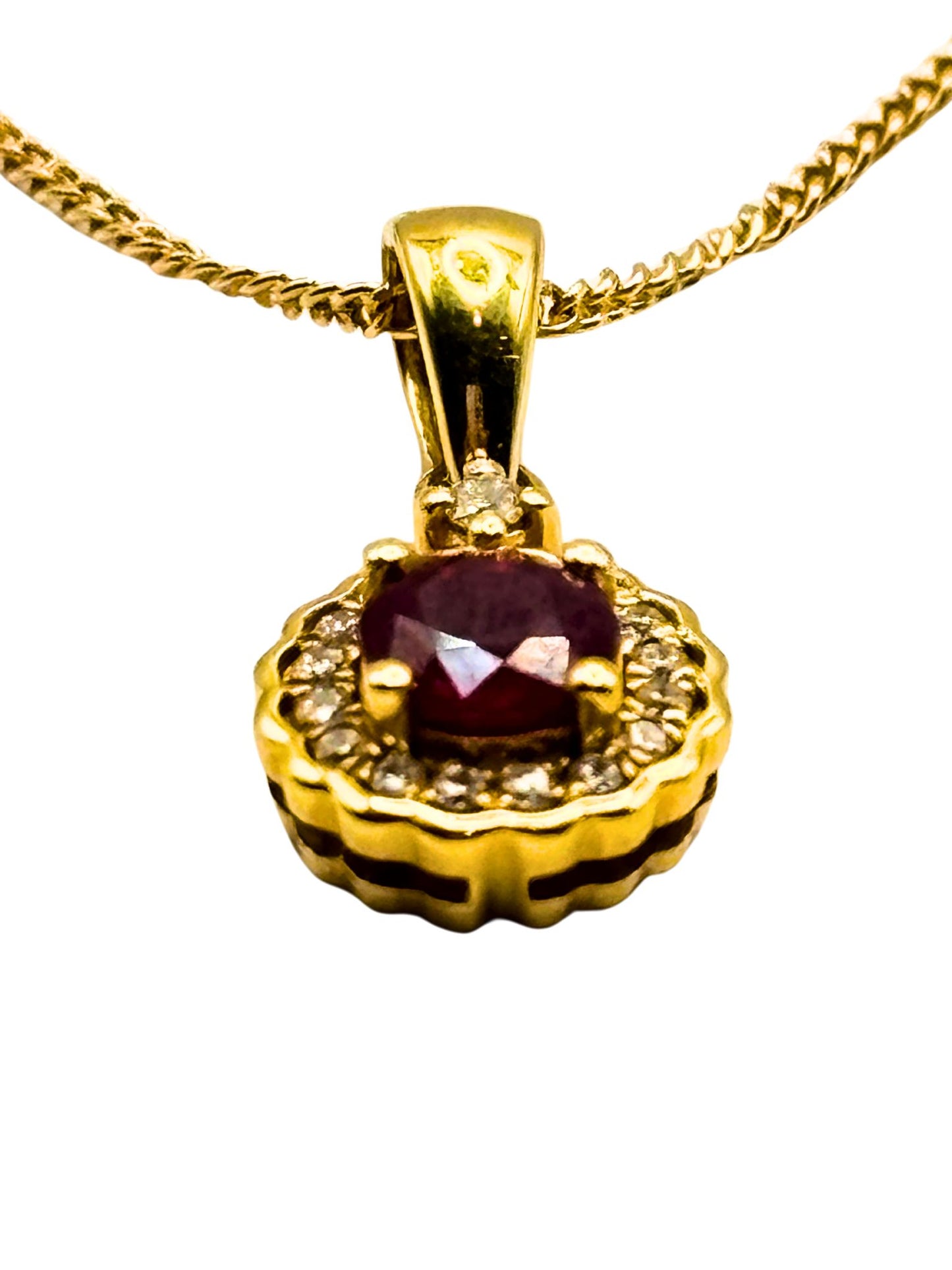 Round Ruby and Diamond Pendant in 18ct Gold I Ruby 0.5ct I Diamonds 0.09ct