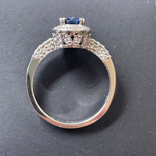 18ct White Gold Sapphire & Diamond Halo Ring I 0.39ct Diamond & 1.05ct Sapphire total
