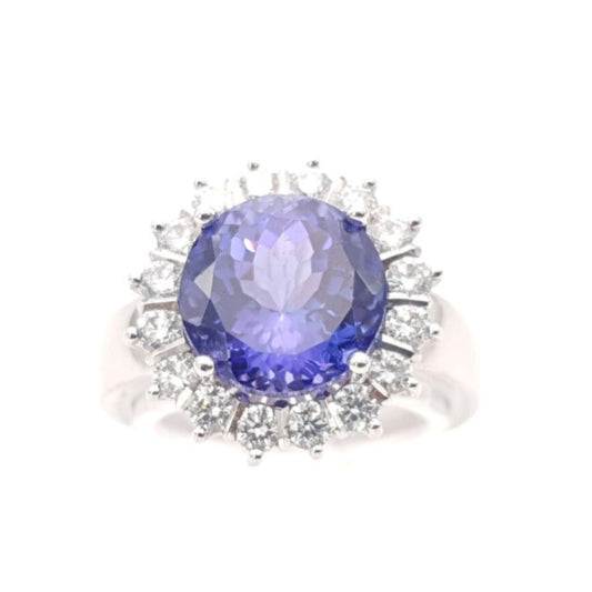 Tanzanite Round and Diamond Cluster Ring in 18ct White Gold I 0.73ct Diamond & 4.93ct Tanzanite total