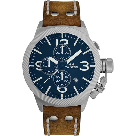 TW Steel Men's Canteen | Blue Chronograph Dial | Brown Leather Strap CS106