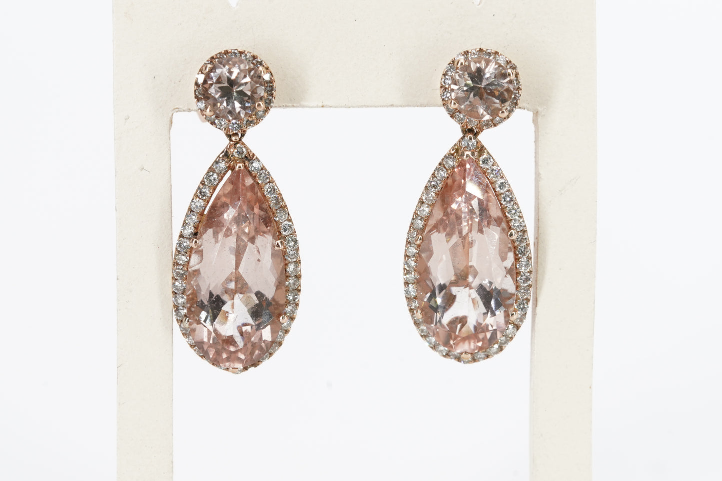 9ct Rose Gold Morganite and Diamond Teardrop Earrings