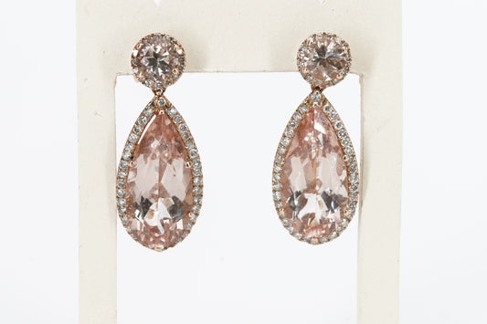 Morganite and Diamond Teardrop Earrings in 9ct Rose Gold I 0.68ct Diamond & 3.83ct Morganite total