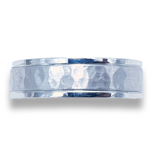 9ct White Gold 5.5mm Hammered Finish Wedding Band