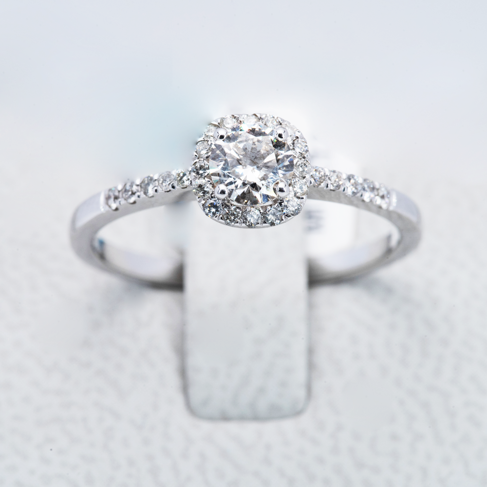 9ct White Gold Diamond Halo Engagement Ring