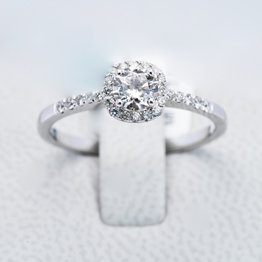 9ct White Gold Diamond Halo Engagement Ring I 0.55ct total