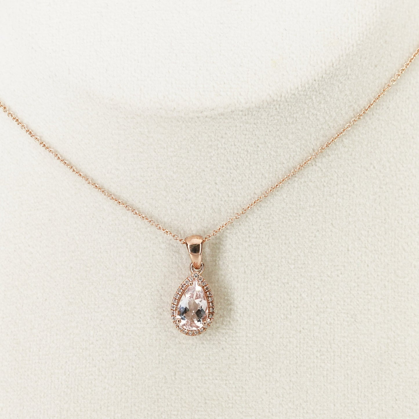 9ct Rose Gold Morganite and Diamond Teardrop Pendant