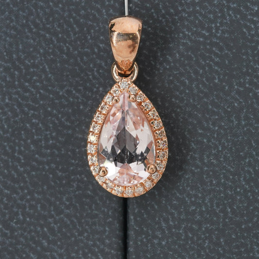 9ct Rose Gold Morganite and Diamond Teardrop Pendant I 0.1ct Diamond & 1.6ct Morganite total