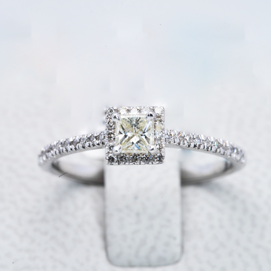 9ct White Gold Princess Cut Halo Diamond Engagement Ring I 0.50ct total