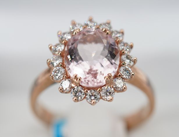 9ct Rose Gold Morganite and Halo Diamond Engagement Ring