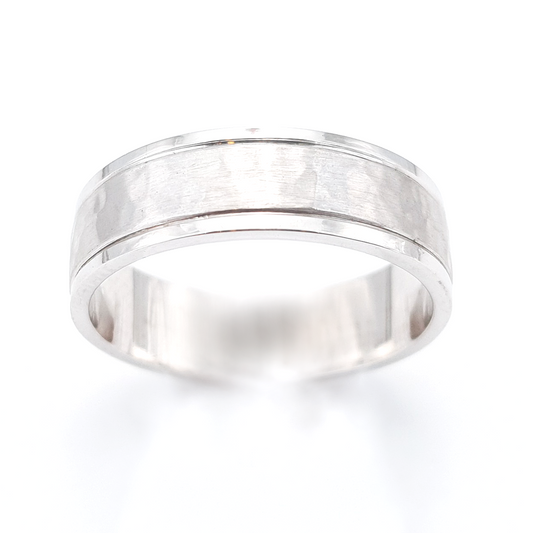 9ct White Gold 5.5mm Hammered Finish Wedding Band