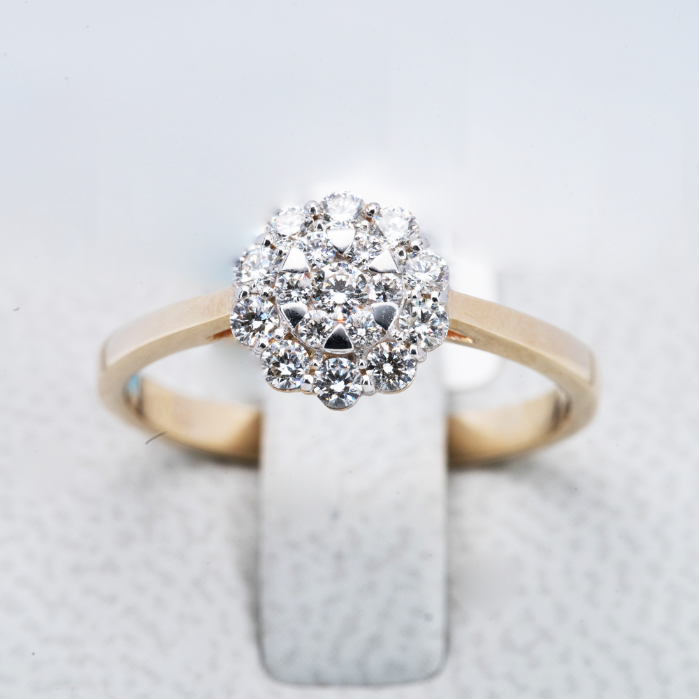 9ct Yellow Gold Cluster Diamond Engagement Ring I 0.35ct total