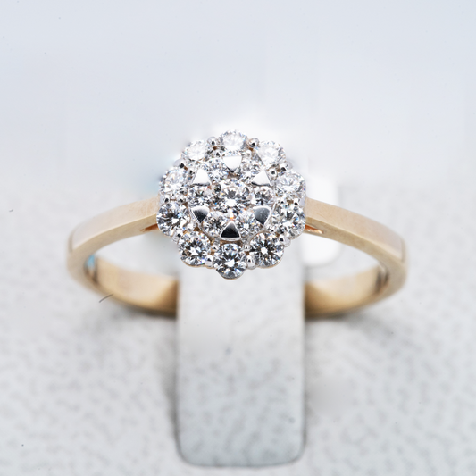 9ct Yellow Gold Cluster Diamond Engagement Ring I 0.35ct total