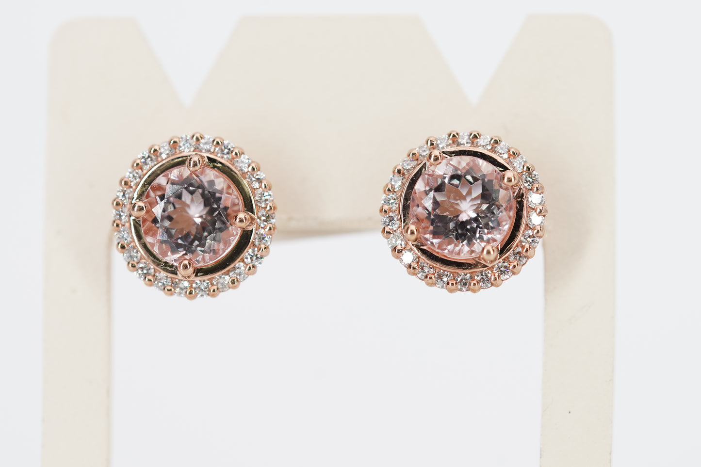 9ct Rose Gold Morganite and Diamond Stud Earrings