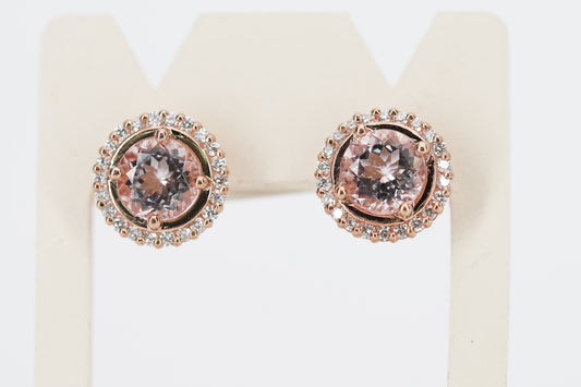 Morganite and Diamond Stud Earrings in 9ct Rose Gold I 0.4ct Diamond & 2.6ct Morganite total