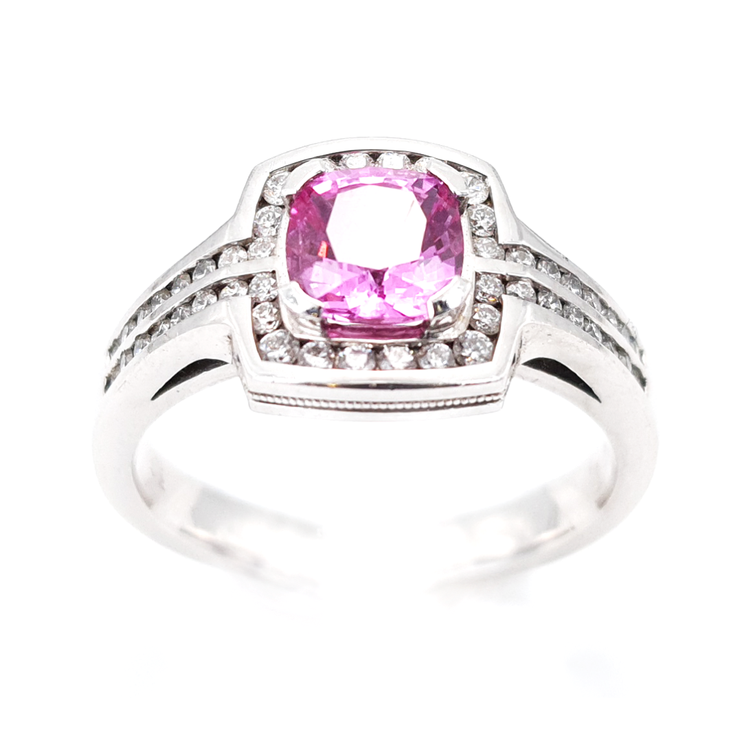 8ct White Gold Pink Sapphire and Diamond Ring I 0.3ct Diamond & 1.12ct Pink Sapphire total