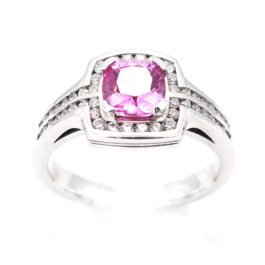 8ct White Gold Pink Sapphire and Diamond Ring I 0.3ct Diamond & 1.12ct Pink Sapphire total