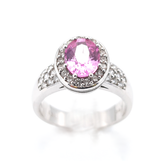 18ct White Gold Pink Sapphire and Diamond Ring I 0.42ct Diamond & 1.61ct Pink Sapphire total