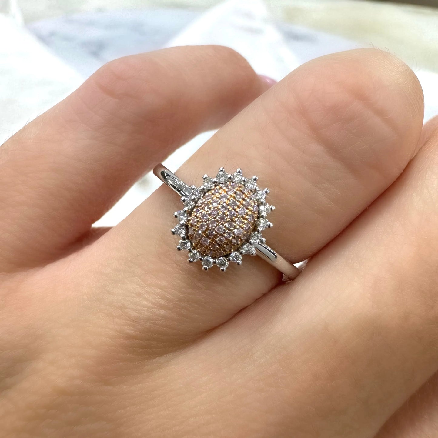 Eminence Pinks Sunflower Oval Pave Ring