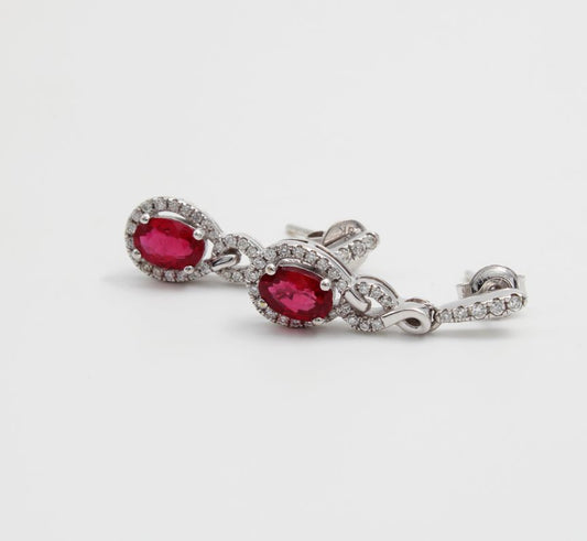 Diamond Cluster Ruby Earrings I 0.23ct Diamond & 1.03ct Ruby total