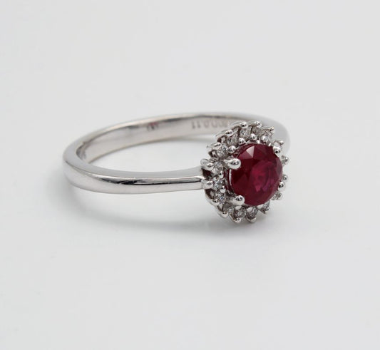 18ct White Gold Ruby and Diamond Cluster Ring I 0.11ct Diamond & 0.8ct Ruby total