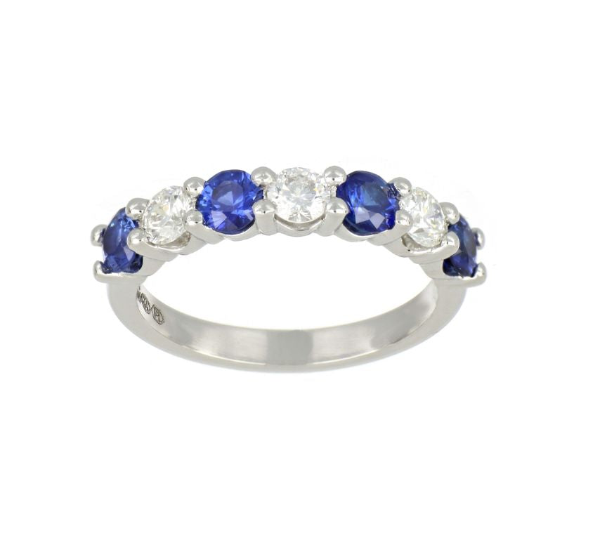 18ct White Gold Blue Sapphire & Diamond Half Eternity Ring I 0.4ct Diamond & 0.69ct Sapphire total