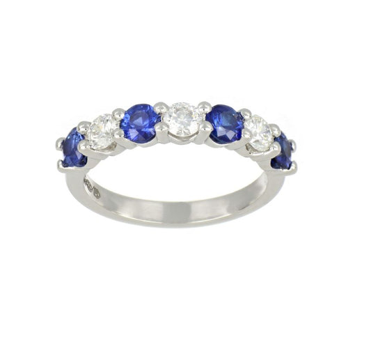 18ct White Gold Blue Sapphire & Diamond Half Eternity Ring I 0.4ct Diamond & 0.69ct Sapphire total