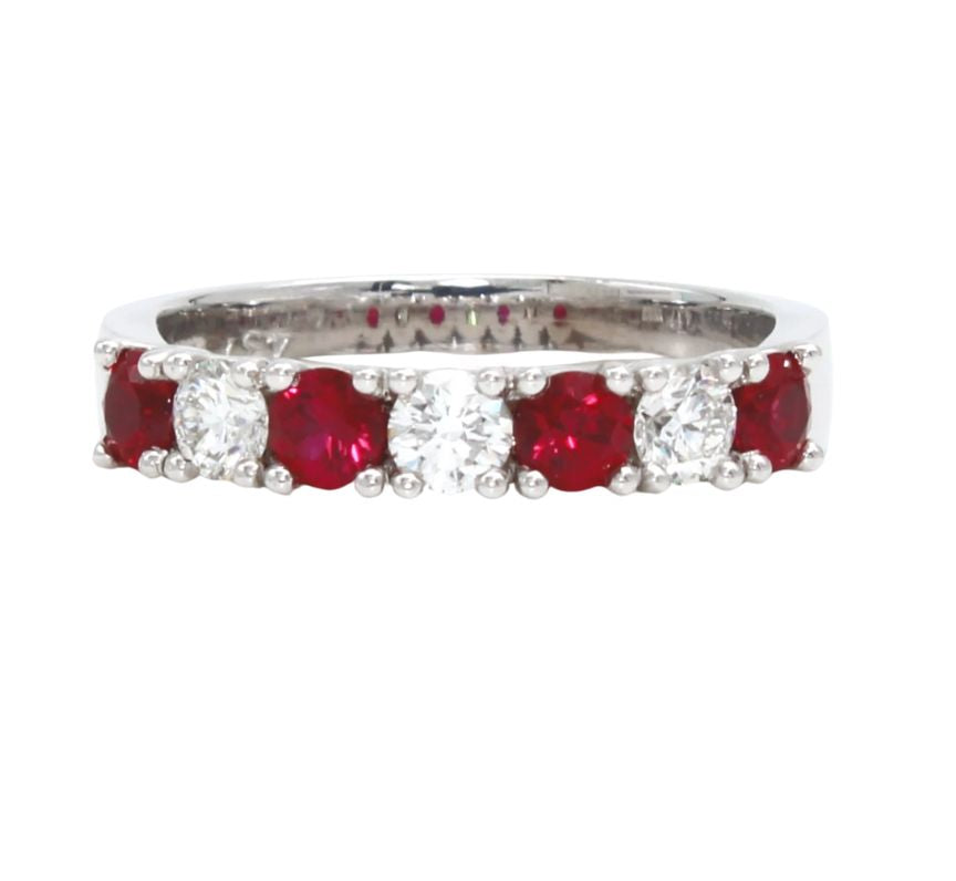 18ct White Gold Ruby & Diamond Half Eternity Ring I 0.43ct Diamond & 0.63ct Ruby total