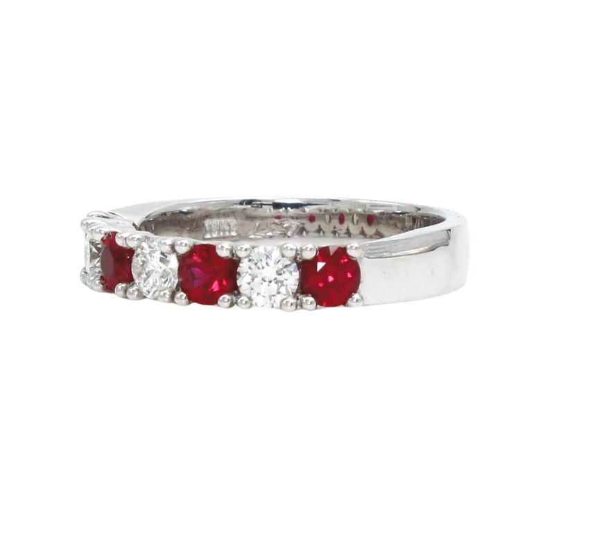 18ct White Gold Ruby & Diamond Half Eternity Ring I 0.43ct Diamond & 0.63ct Ruby total
