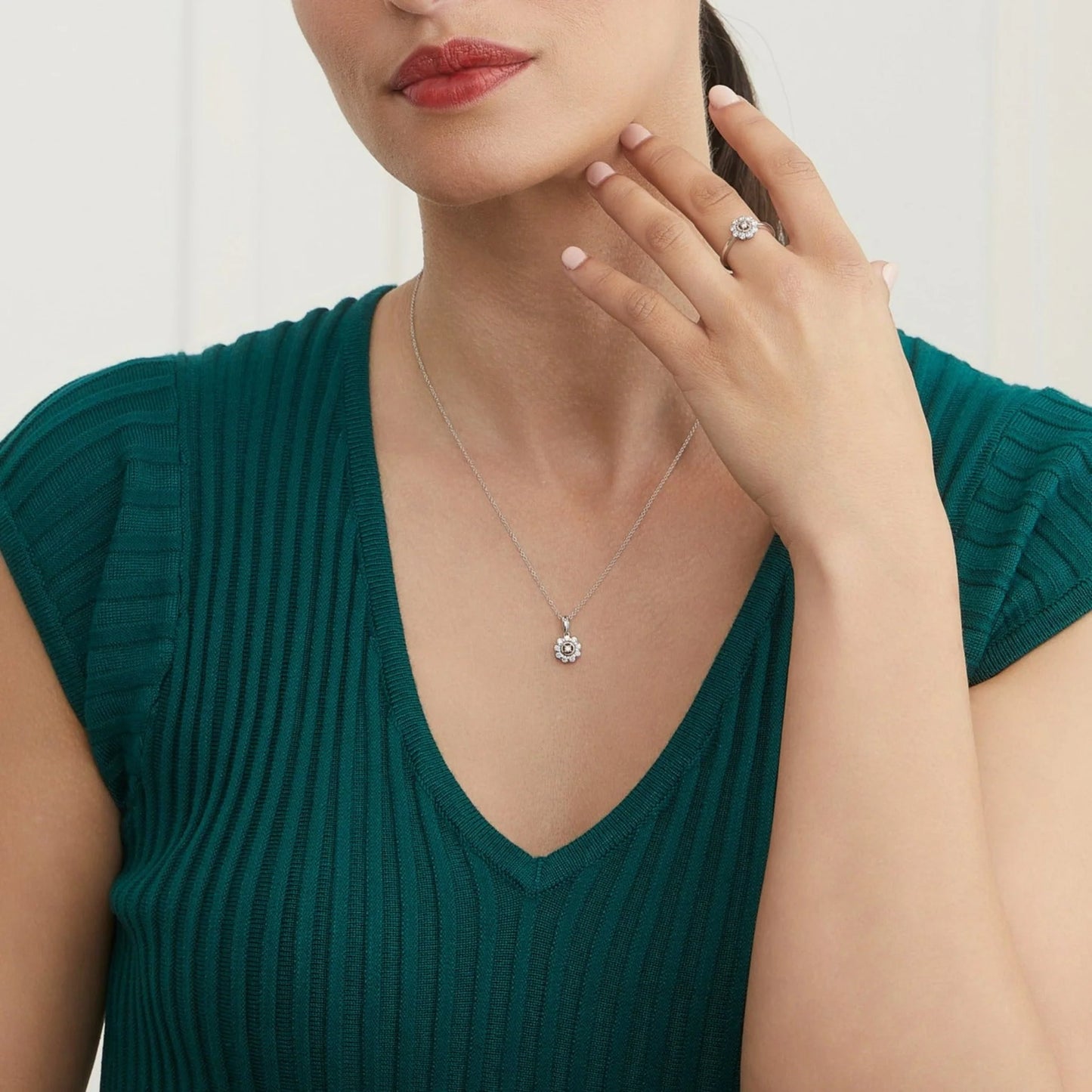 Small Pink Diamond Luxe Flower Halo Pendant