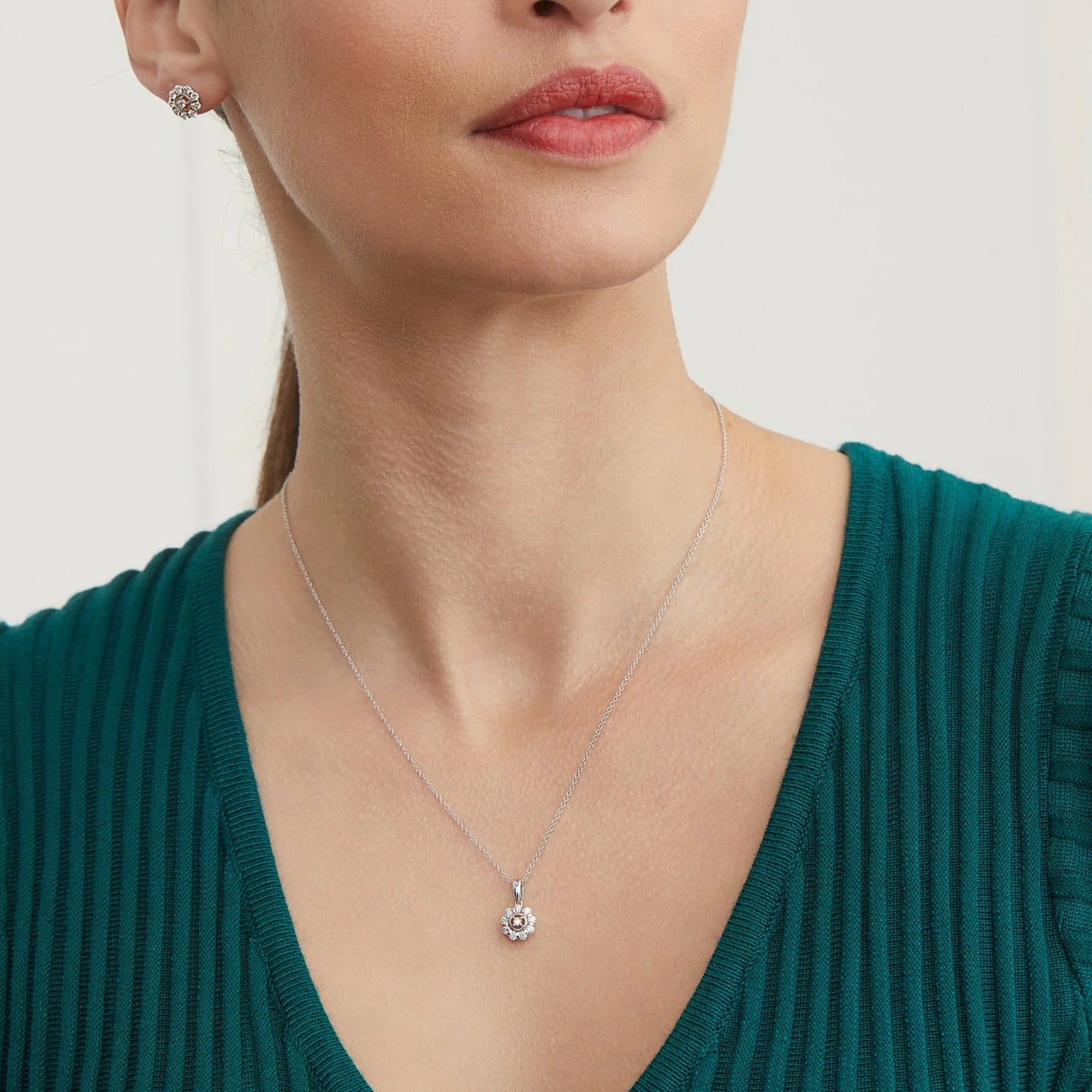 Small Pink Diamond Luxe Flower Halo Pendant