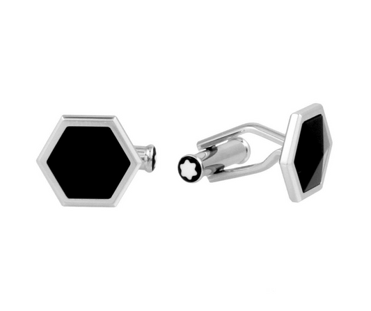 Montblanc S-Steel Sartorial BLK Onyx Hexagonal Shape Cufflinks I 118599