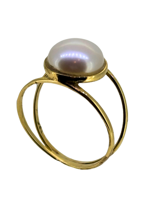 Freshwater Pearl Double Band Ring in 9kt Yellow Gold