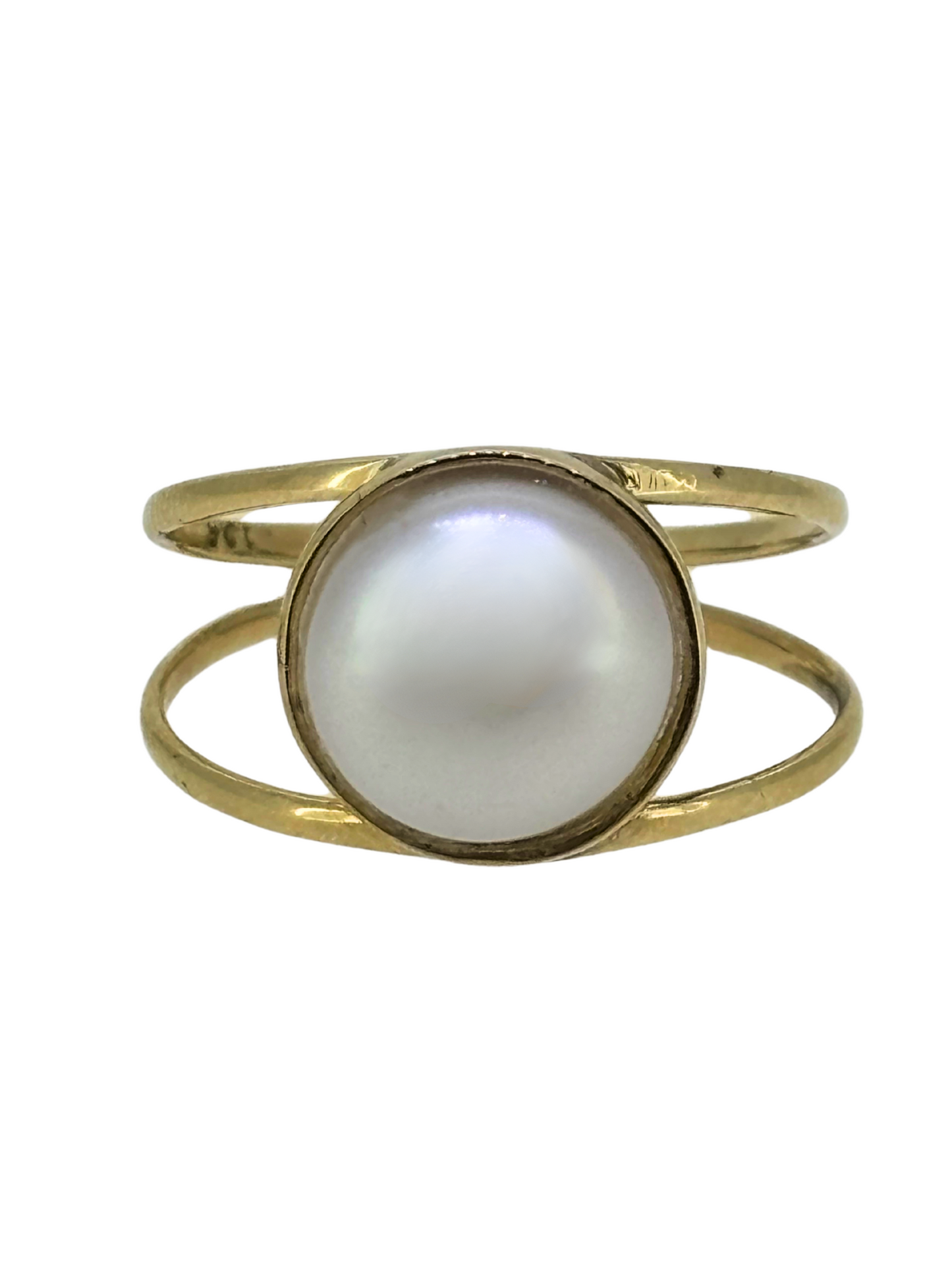 Freshwater Pearl Double Band Ring in 9kt Yellow Gold