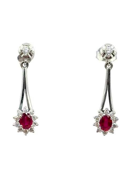 Oval Ruby and Diamond Drop Earrings in 9kt Gold I Ruby 0.59ct I Diamond 0.30ct